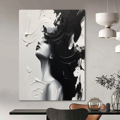 “Monochrome Abstract Woman” – Textured Impressionistic Portrait Painting On Canvas CT2143