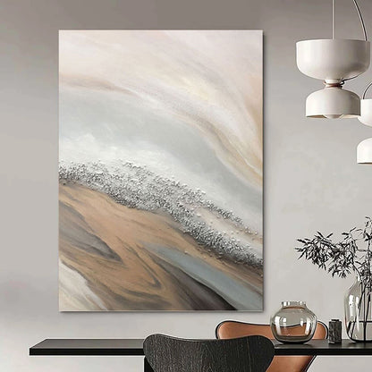 “Beige - Gray - Silver Flowing Abstract” Painting On Canvas DKH1228