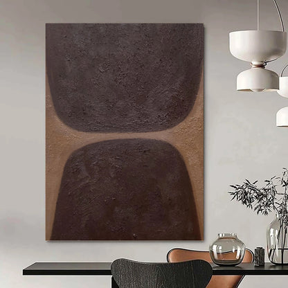 “Chocolate Textures” - Dark Brown & Tan Minimalist Shapes Painting On Canvas DKH1169