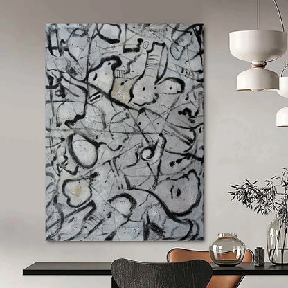 “Monochrome Line Chaos” - Gray & Black Abstract Line - Dominant Painting On Canvas DKH1591