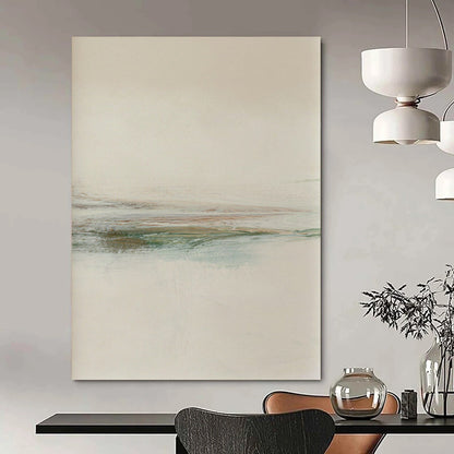 “Minimalist Coastal Stripes” - Beige, Blue, Green Abstract Landscape Painting On Canvas DTP226