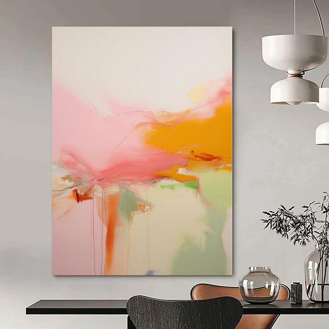 “Pink - Orange Fluid Drips” – Abstract Expressionist Painting CT1176