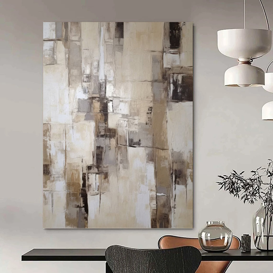 Neutral Tonal Abstract Blocks - Abstract Painting On Canvas DKH1307