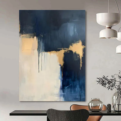 Navy, Gold & White Layers - Abstract Expressionist Acrylic On Canvas CT1310
