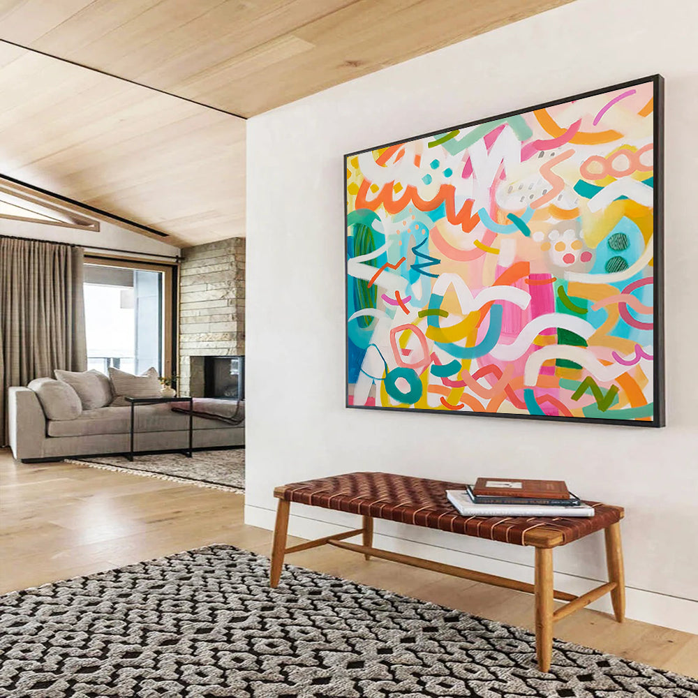 “Playful Color Chaos - Bright, Whimsical Abstract Shapes” Painting On Canvas DKH027