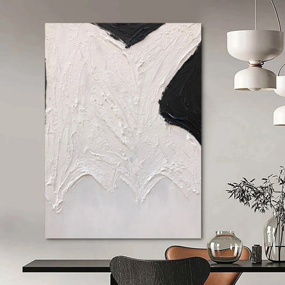 “Black, White Textured Shapes ‘Abstract Wings’” - Impasto Abstract Painting On Canvas DTP405