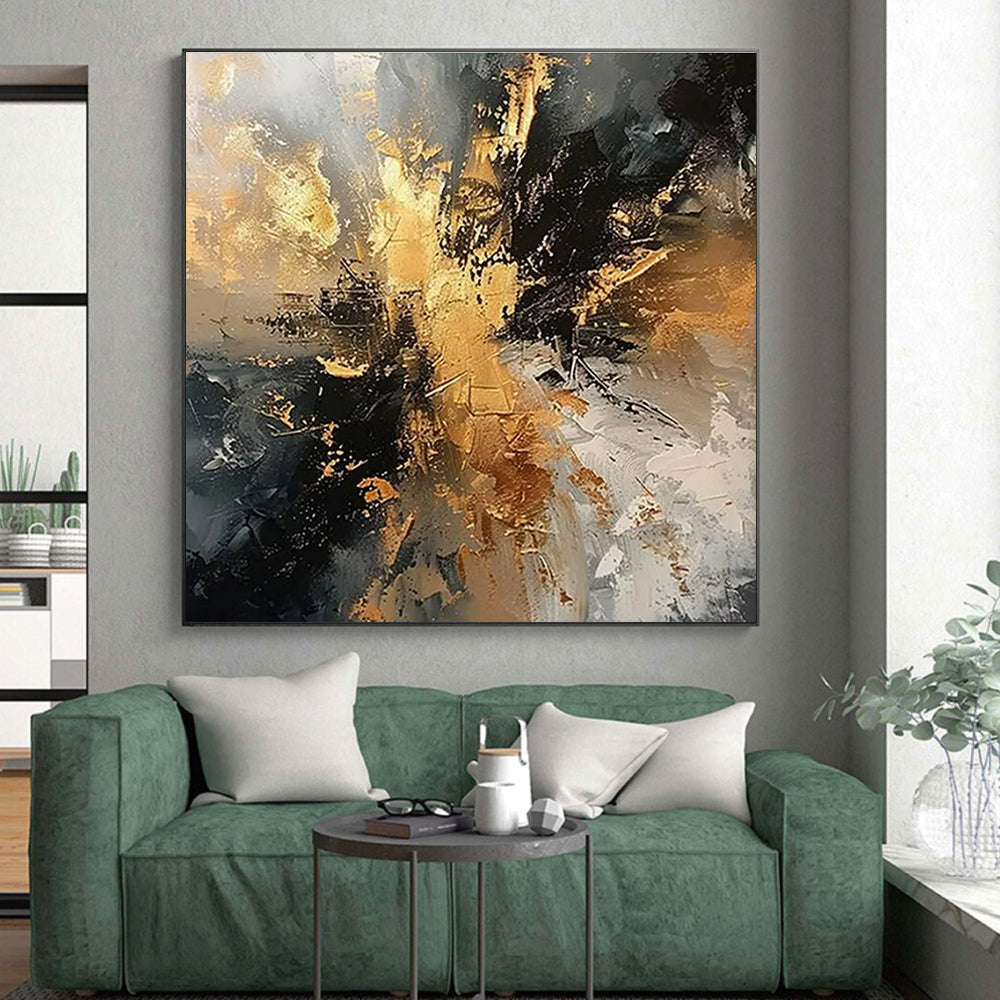 “Black - Gray - Gold Abstract” ，Abstract Acrylic Painting CT0861