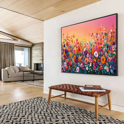 Vibrant Flower Field at Sunset Painting On Canvas DKH680