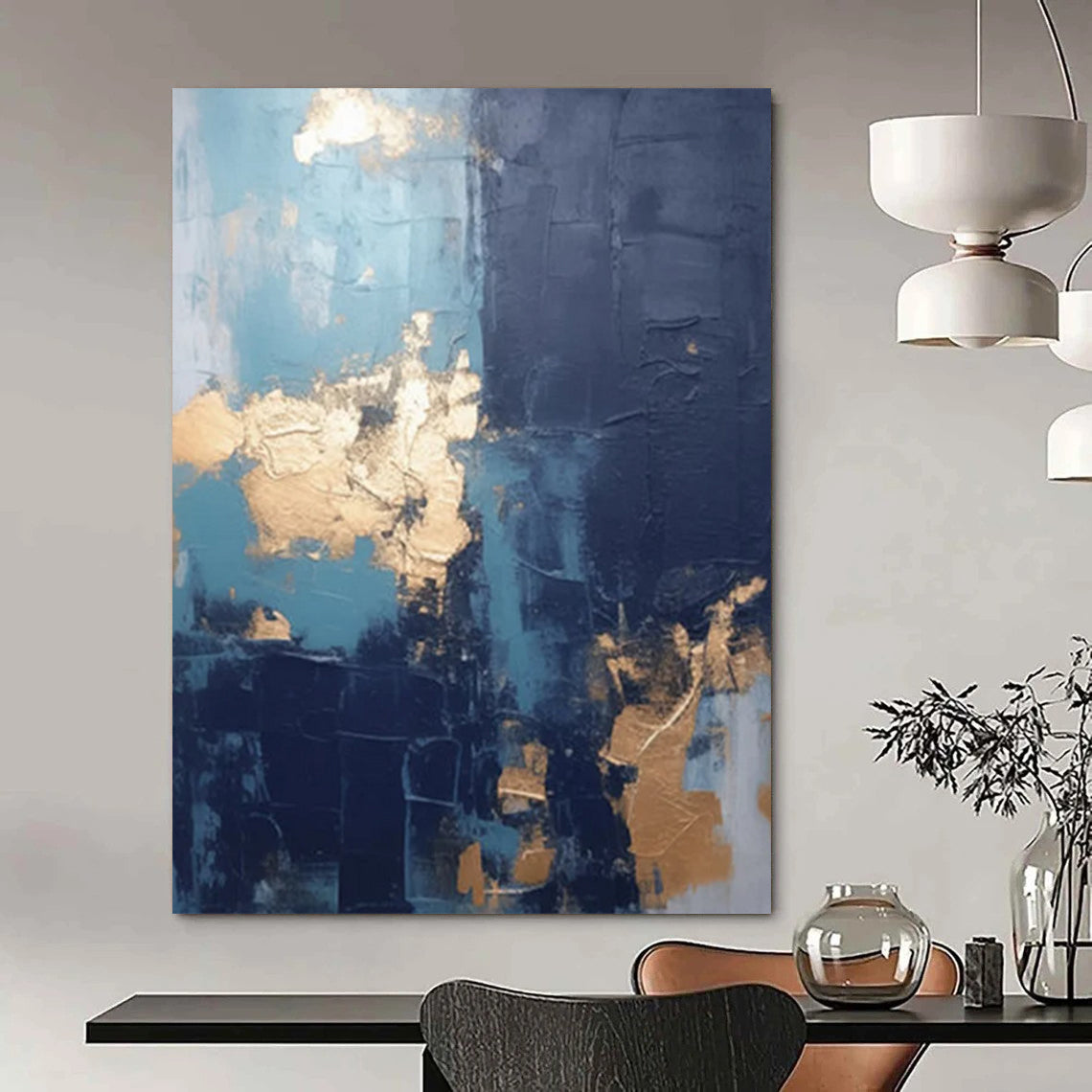 “Blue - Gold Textured Abstraction” - Textured Abstract Painting On Canvas DTP130