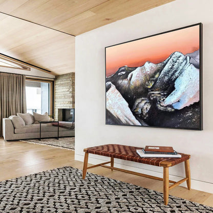 Snow - Capped Mountains Under Orange Sky Painting On Canvas DKH651