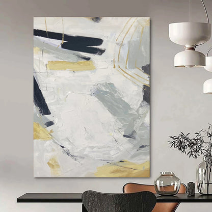 “Elegant Gray & Gold Abstract” - Gray, White & Gold Abstract Textured Painting On Canvas DKH1587