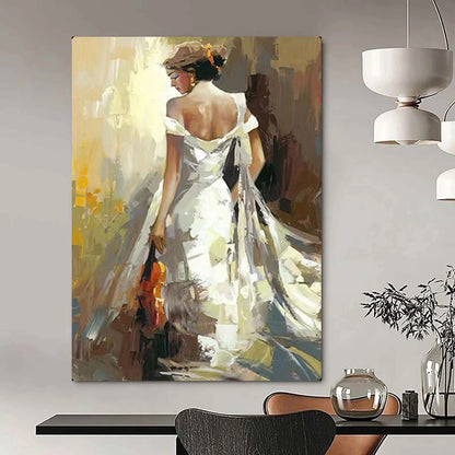 “Elegant Woman with Violin” – Impressionistic Oil Painting On Canvas CT2175