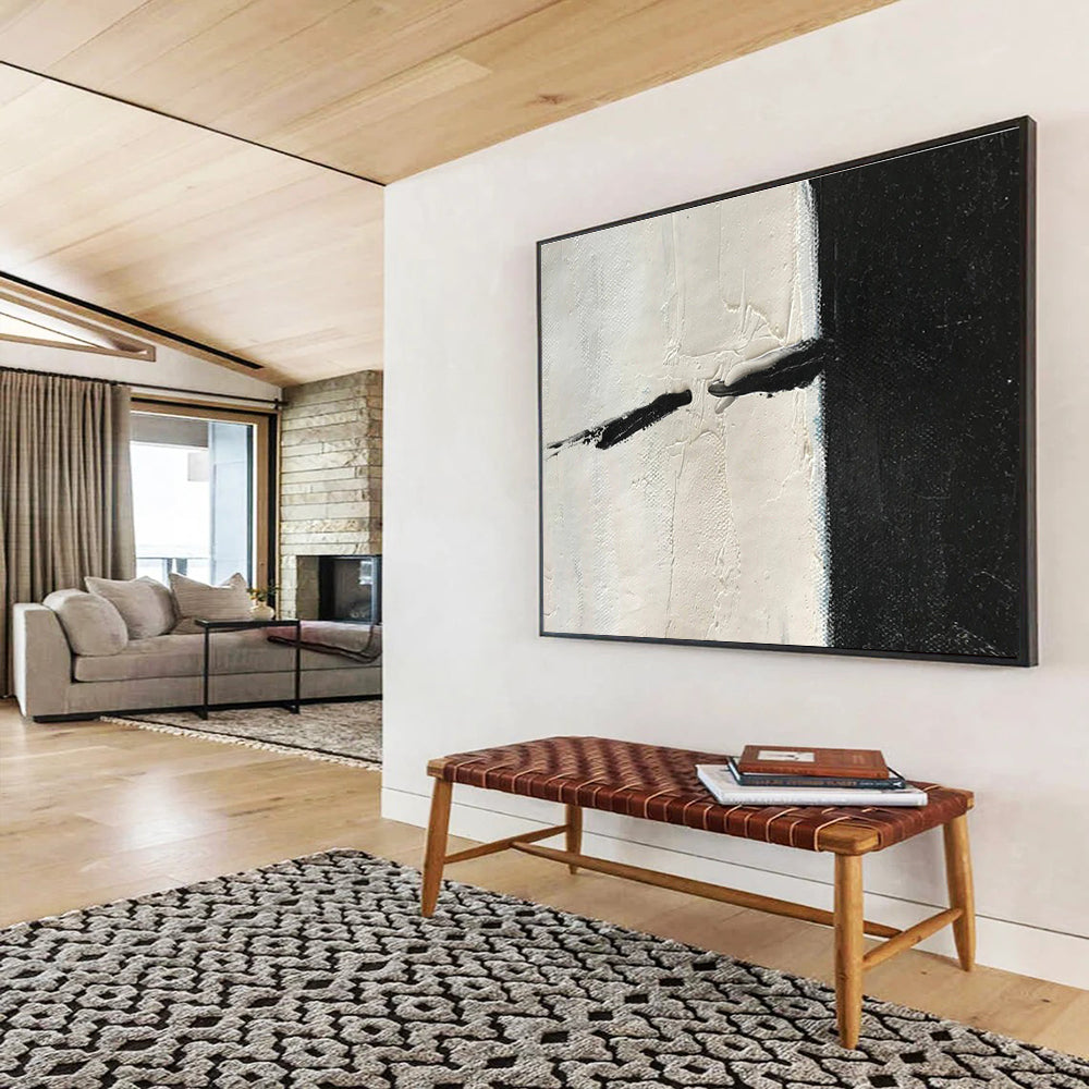 Bold Divide Black and White Textured Abstract Painting On Canvas DKH177