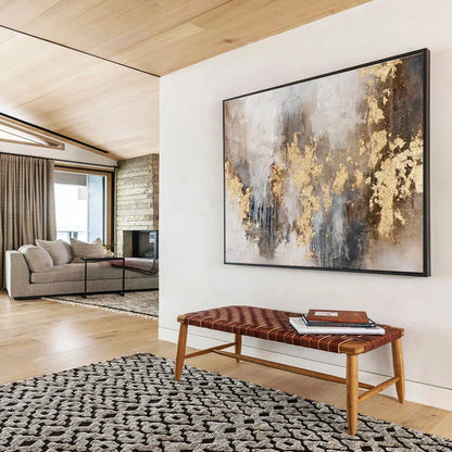 “Gold - Accented Abstract” Abstract Mixed - Media Painting On Canvas DKH413