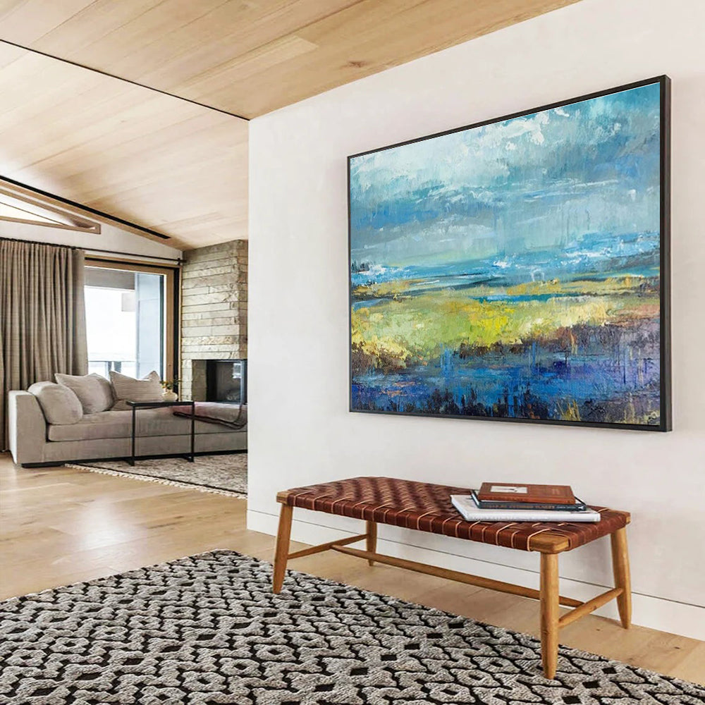 Abstract Coastal Landscape in Blue and Green Painting On Canvas DKH190