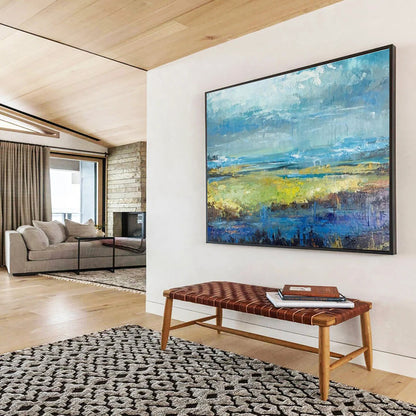 Abstract Coastal Landscape in Blue and Green Painting On Canvas DKH190