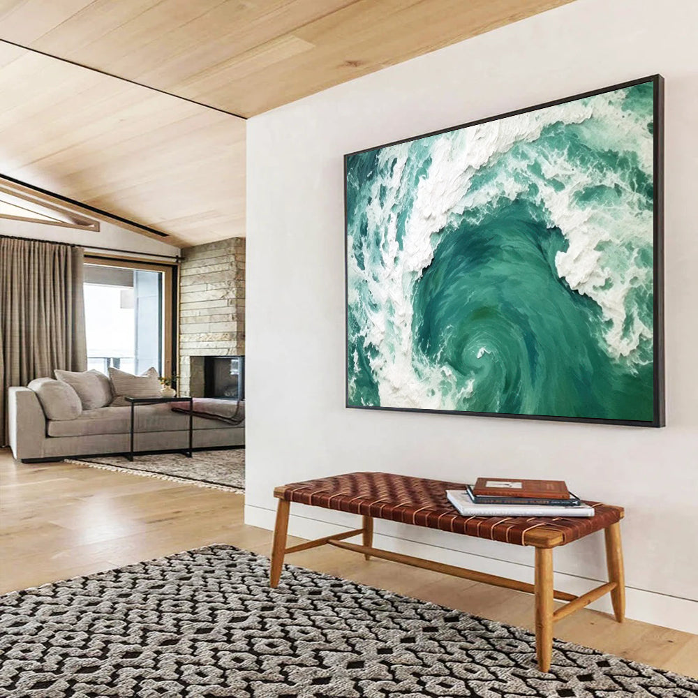 “Turquoise Ocean Vortex” Abstract Seascape Painting On Canvas DLZ064