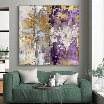 “Purple - Gold - Gray Abstract Textures” ，Abstract Acrylic Painting CT0845