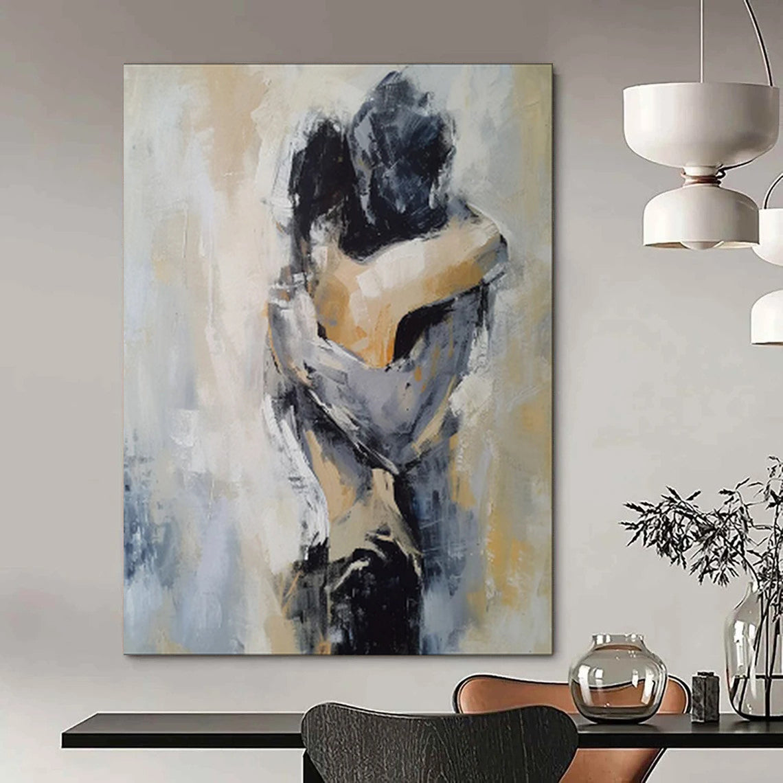 Neutral Hues, Embracing Figures - "Eternal Embrace" - Abstract Figurative Painting CT1831