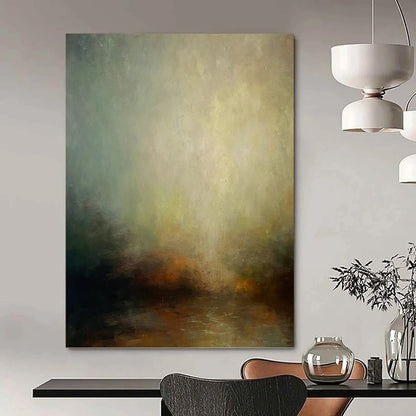 “Ethereal Glow” - Green, Yellow, Gray & Brown Abstract Landscape Painting On Canvas DKH1535