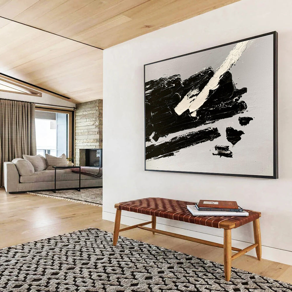 Black and White Textured Abstract Painting On Canvas DKH284