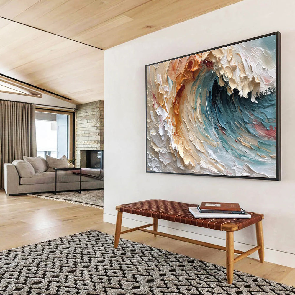 Impasto Ocean Wave in Warm Tones Painting On Canvas DKH676