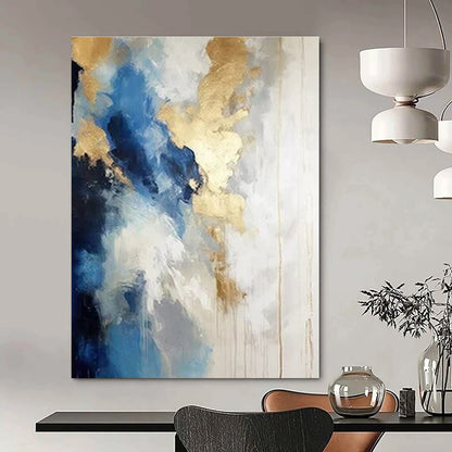 Blue - Gold Clouds - Abstract Fluid Oil Painting CT1239