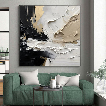 Black, White & Gold Textured Swirls, “Elegant Turmoil” - Abstract Acrylic Painting CT0715