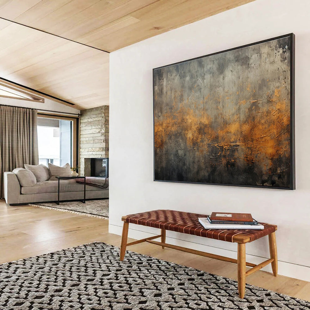 “Gray & Orange Textured Abstraction” Impasto Abstract Painting On Canvas DKH369