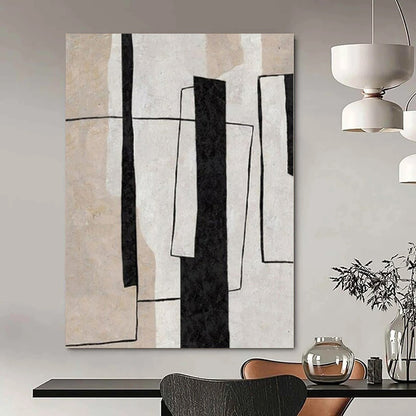 “Black - White - Beige Geometric Layers” – Geometric Abstract Painting CT1135