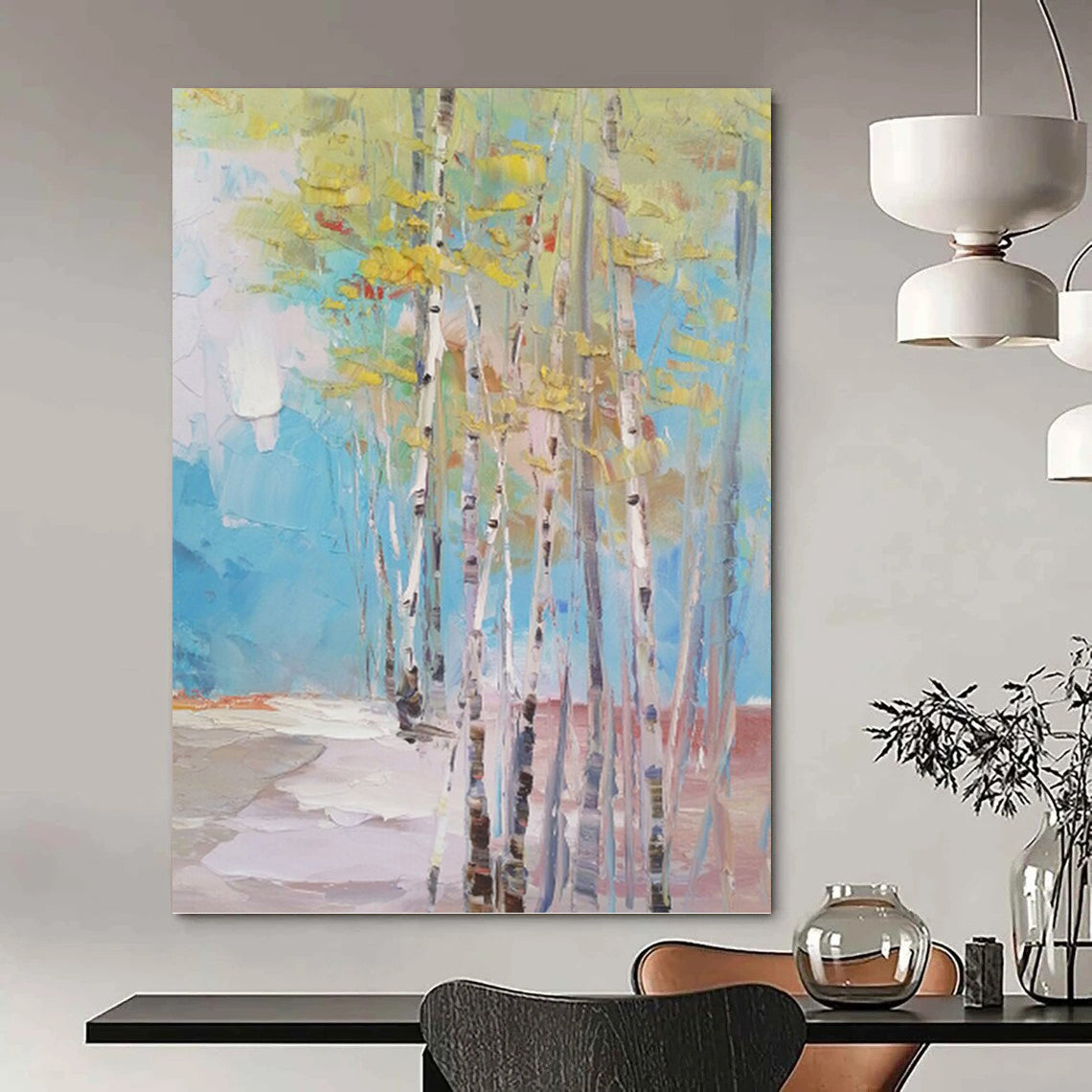 Colorful Birch Grove - Impressionistic Landscape Painting On Canvas DKH1300