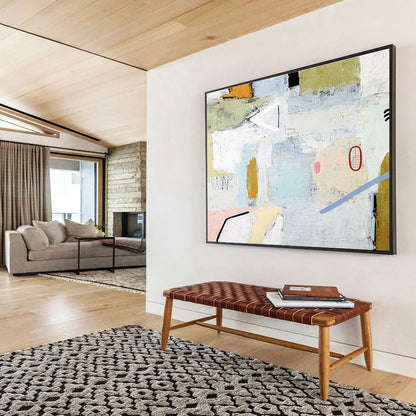 “Pastel Abstract Cityscape” Abstract Mixed - Media Painting On Canvas DKH554