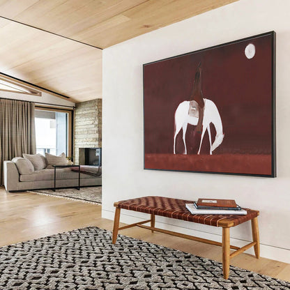 “Moonlit Rider in Rust” - White, Brown, Red Minimalist Figure Painting On Canvas DKH732