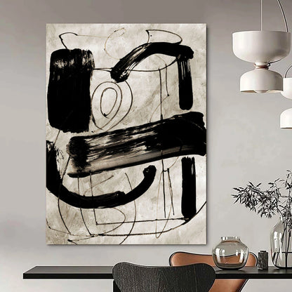 “Dynamic Black - and - White Gestures” - Abstract Expressionist Painting On Canvas DTP169