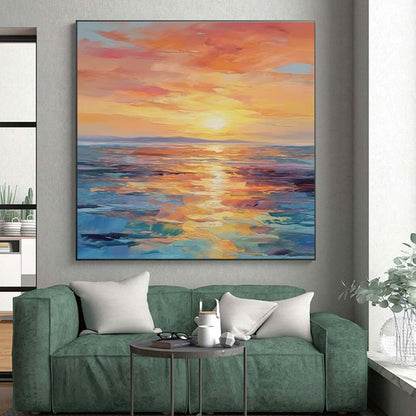 “Sunset Hues, Ocean Reflections” - “Sunset Serenade”，Impressionistic - Abstract Oil Painting CT0687