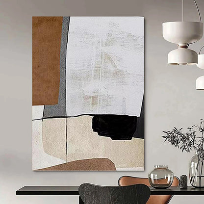 “Neutral Geometry” - Brown, Gray, White & Black Abstract Forms Painting On Canvas DKH1520