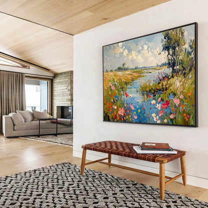 “Riverside Wildflower Meadow” - Impasto Scenery Painting On Canvas DKH833