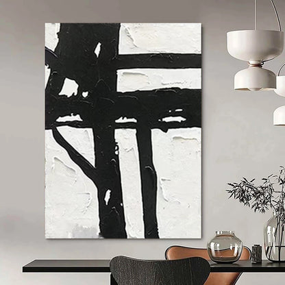 “Black - White Geometric Boldness” - Minimalist Abstract Painting On Canvas DTP148
