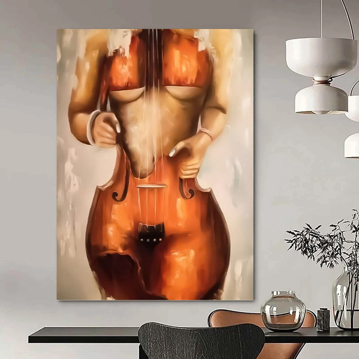 “Cello - Shaped Figure” - Surrealist Oil Painting On Canvas DKH1648