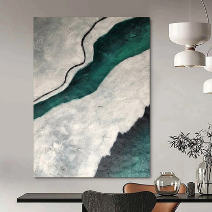 “Gray, Teal, Black Textured River ‘Ethereal Flow’” - Impasto Abstract Painting On Canvas DTP403