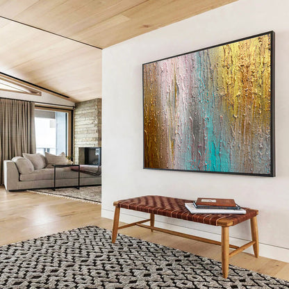 Colorful Textured Streaks - Gold, Blue & Pink Abstract Painting On Canvas DKH916