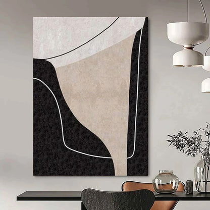 “Beige - Black - White Geometric Forms（Variation）” – Geometric Abstract Painting CT1163