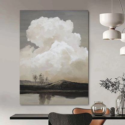 Monochromatic Cloudscape Over Water - Landscape Painting On Canvas DKH1439
