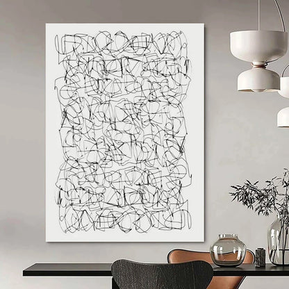 “Intricate Black & White Line Web” - Minimalist Abstract Drawing On Canvas CT2315