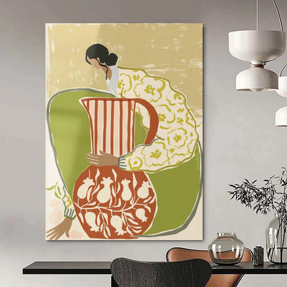 Flat Colors - Woman with Vessels Painting On Canvas DKH1145