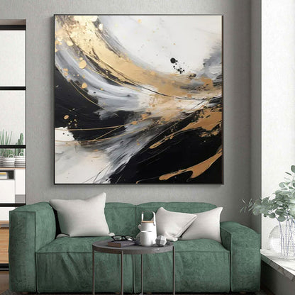 “Black - White - Gold Swirling Textures” ，Abstract Acrylic Painting CT0847