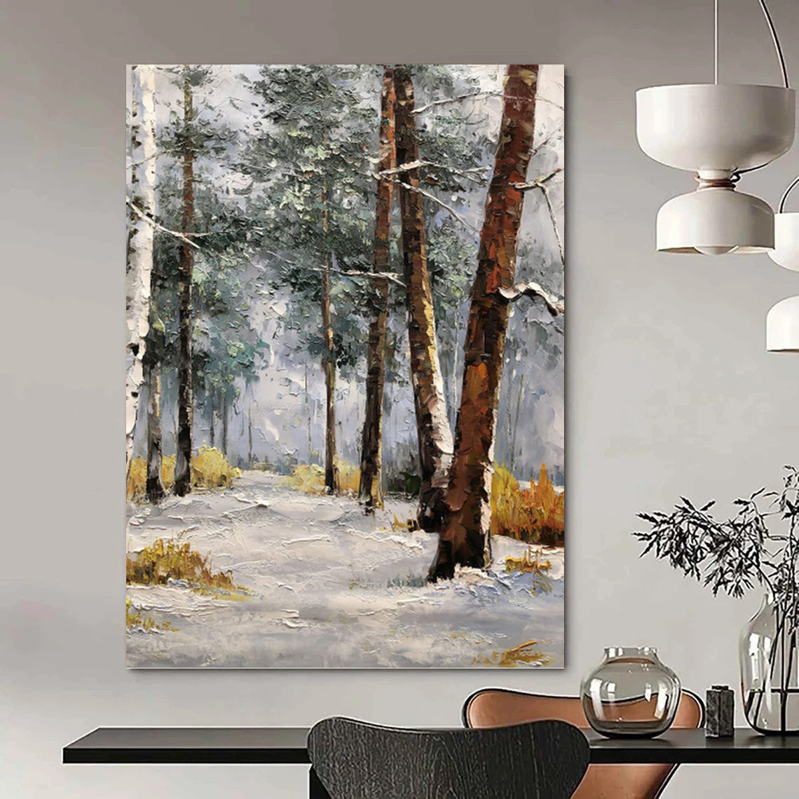 Snowy Forest Path - Winter Landscape Oil Painting On Canvas DKH1274