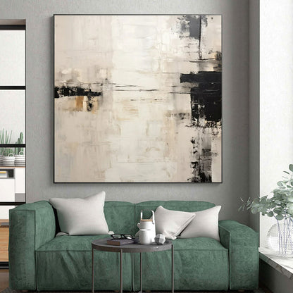 “White - Black - Beige Abstract Strokes” ，Abstract Oil Painting CT0838