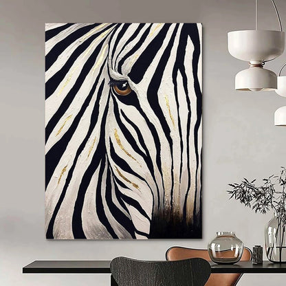 Zebra with Golden Accents in Black and White - Wildlife Painting On Canvas DKH1423