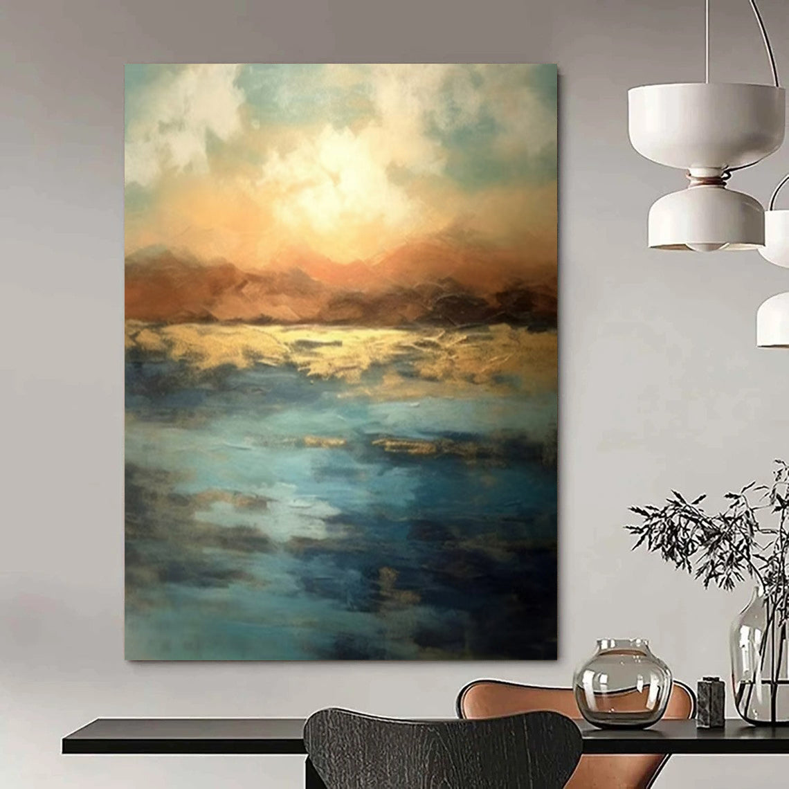 “Sunset Lake Reflection” – Abstract Landscape Art CT1028